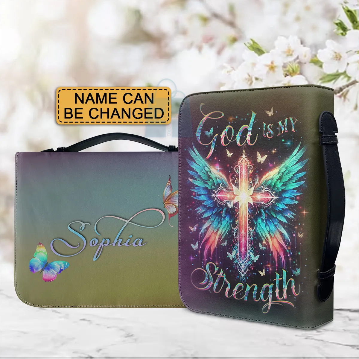 Christianartbag Bible Cover, God Is My Strength Bible Cover, Personalized Bible Cover, Cross Wing Bible Cover, Christian Gifts, CAB04090124.