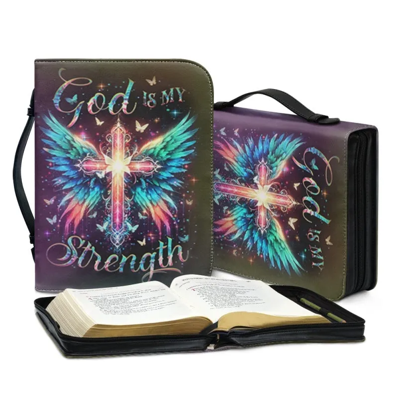 Christianartbag Bible Cover, God Is My Strength Bible Cover, Personalized Bible Cover, Cross Wing Bible Cover, Christian Gifts, CAB04090124.