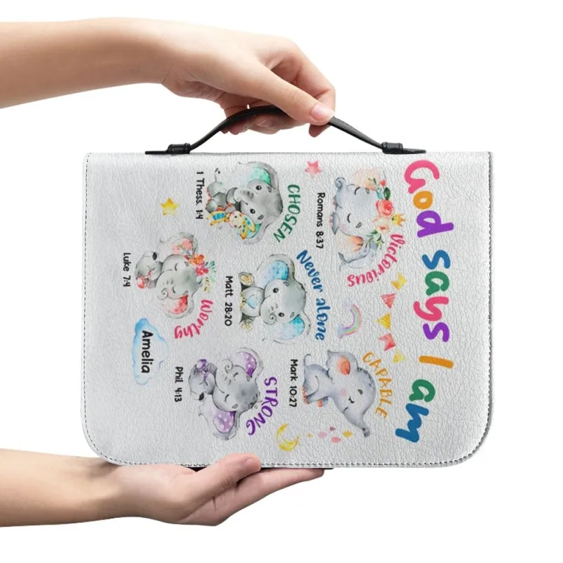 Christianartbag Bible Cover, God Says I Am Bible Cover, Personalized Bible Cover, Cute Elephant Bible Cover, Bible Cover For Kids, Christian Gifts, CAB02281123.