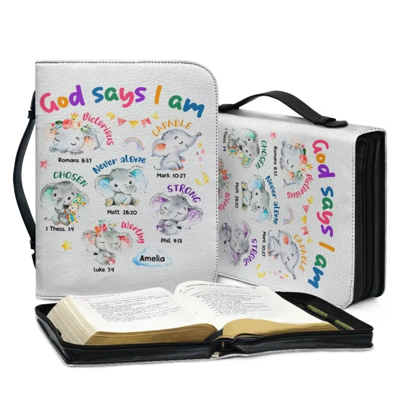 Christianartbag Bible Cover, God Says I Am Bible Cover, Personalized Bible Cover, Cute Elephant Bible Cover, Bible Cover For Kids, Christian Gifts, CAB02281123.