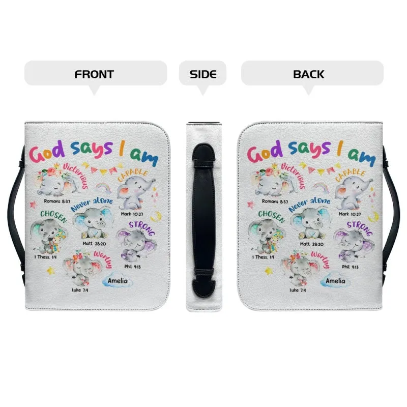 Christianartbag Bible Cover, God Says I Am Bible Cover, Personalized Bible Cover, Cute Elephant Bible Cover, Bible Cover For Kids, Christian Gifts, CAB02281123.