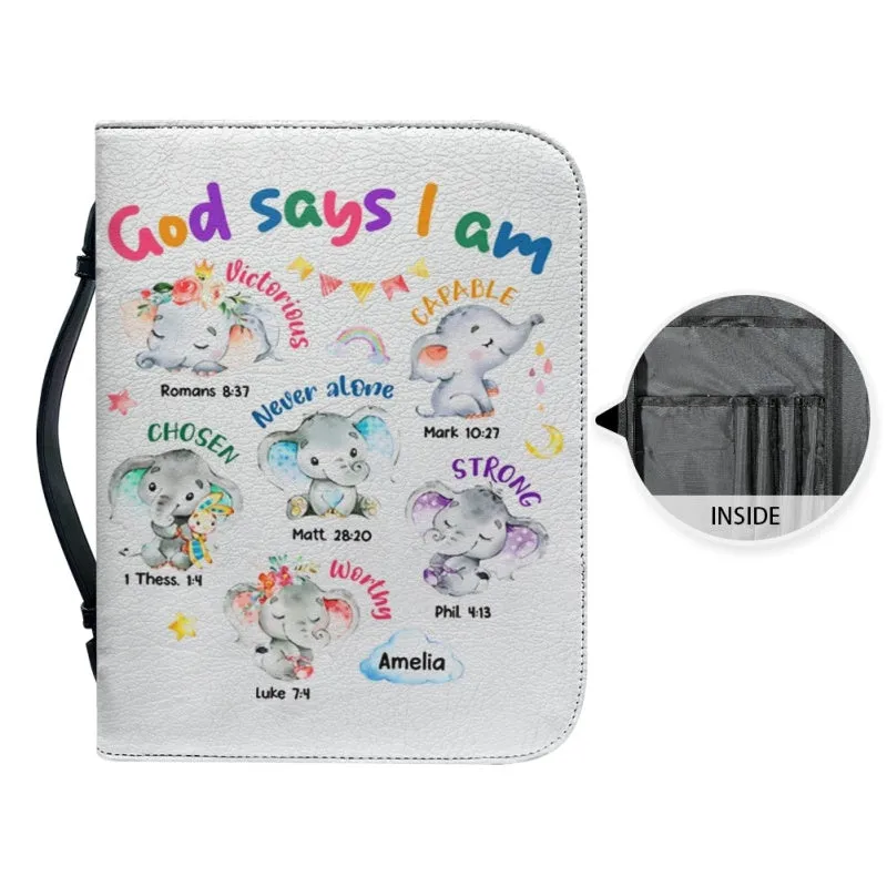 Christianartbag Bible Cover, God Says I Am Bible Cover, Personalized Bible Cover, Cute Elephant Bible Cover, Bible Cover For Kids, Christian Gifts, CAB02281123.
