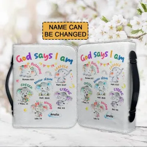 Christianartbag Bible Cover, God Says I Am Bible Cover, Personalized Bible Cover, Cute Elephant Bible Cover, Bible Cover For Kids, Christian Gifts, CAB02281123.