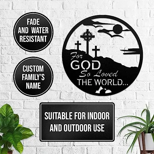 Christianartbag Metal Signs, For God So Loved The World, Christian Wall Art With Religious Scripture, Appreciation Gifts For Family