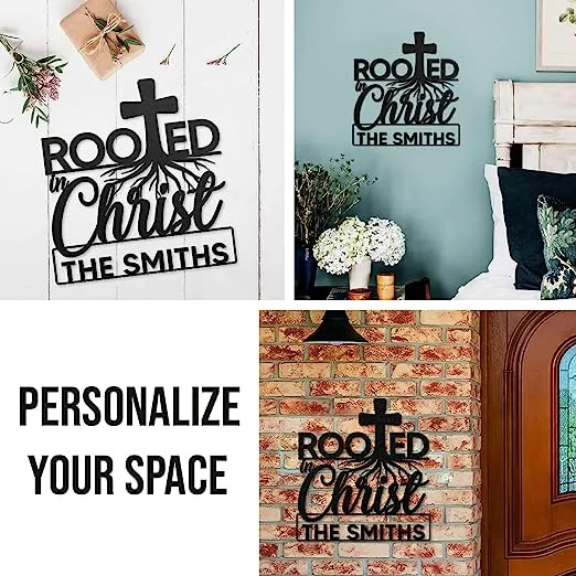 Christianartbag Metal Signs, Rooted In Christ, Personalized Metal, Christian Wall Art With Religious Scripture, Appreciation Gifts For Family