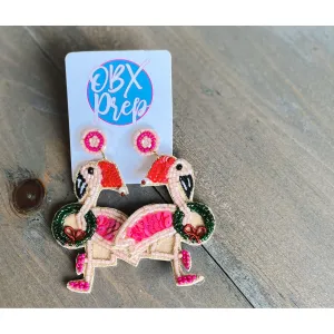 Christmas Flamingo Seed Beaded Drop Earrings S
