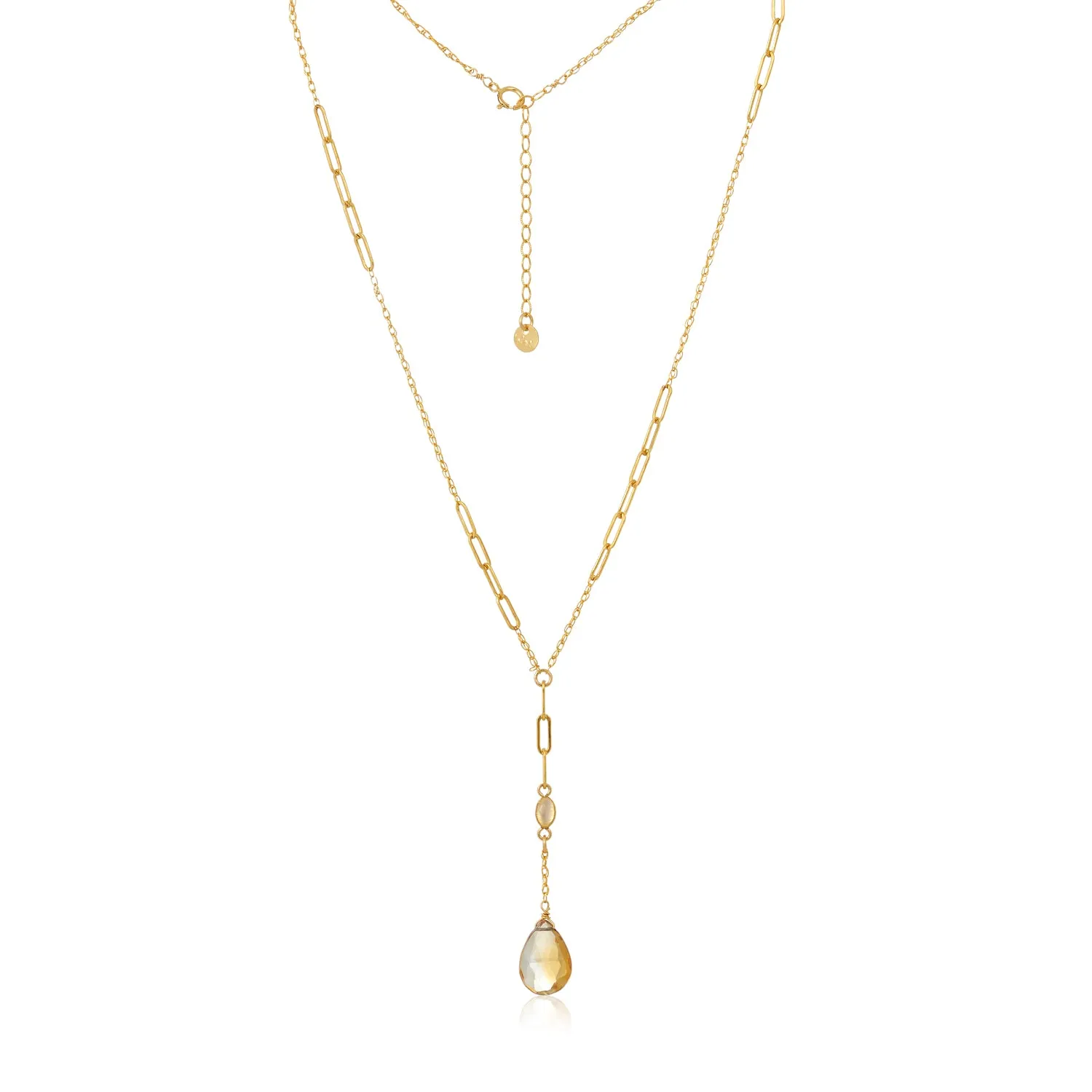 Citrine Drop Paperclip Necklace