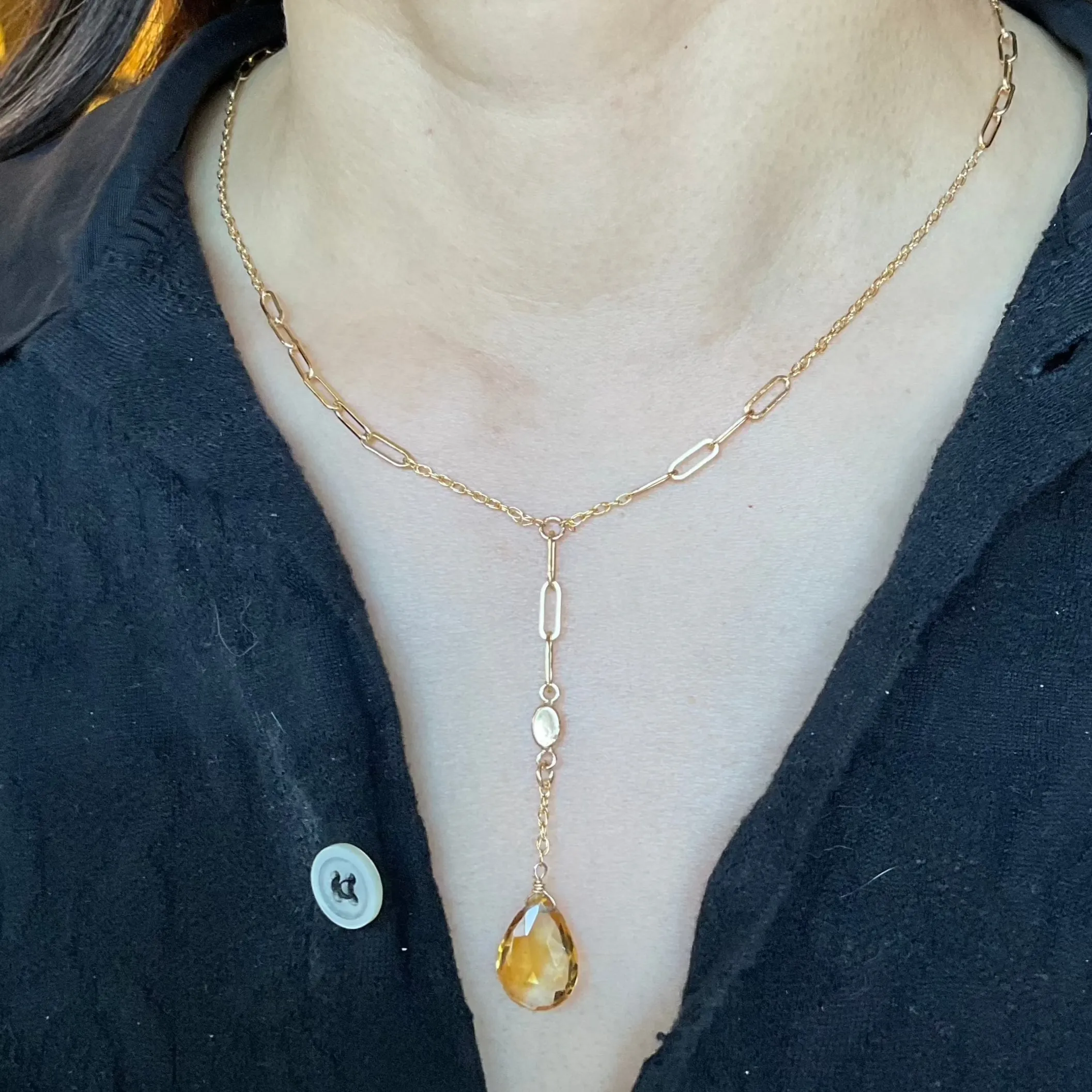 Citrine Drop Paperclip Necklace