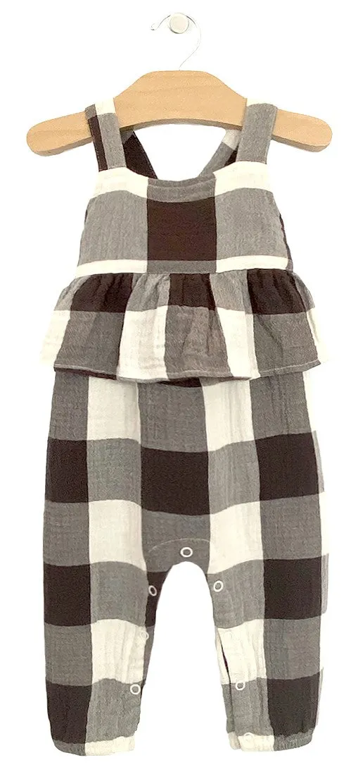 City Mouse Buffalo Check Crinkle Cotton Romper