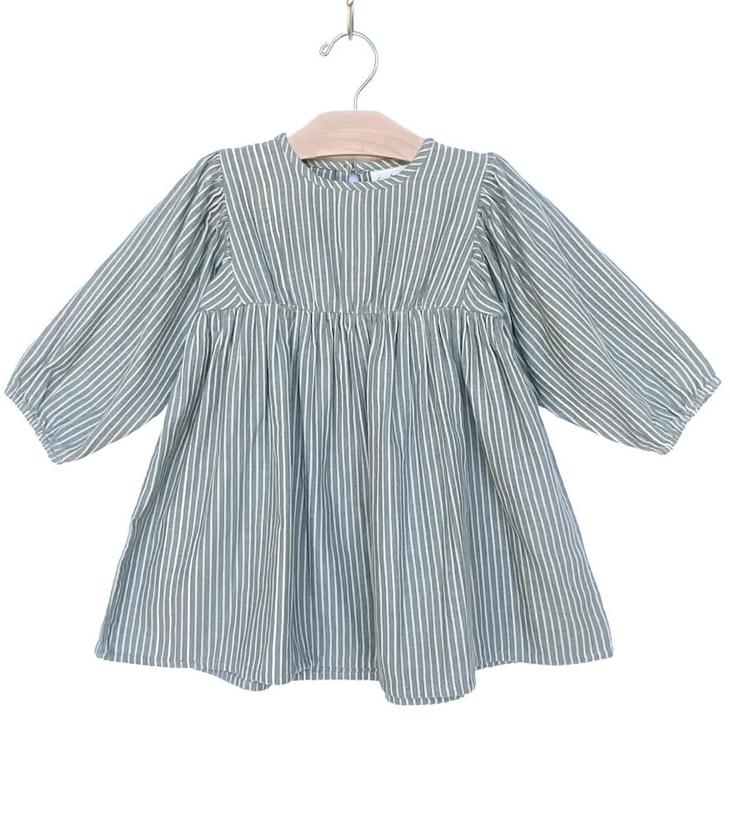 City Mouse Puff Sleeve Cotton Dress - Granite Stripe