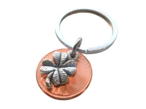 Clover Charm Layered Over 2006 Penny Keychain; 16 Year Anniversary Gift, Birthday Gift, Couples Keychain