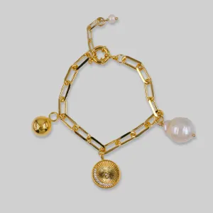 Coin Pearl Charms Linked Bracelet