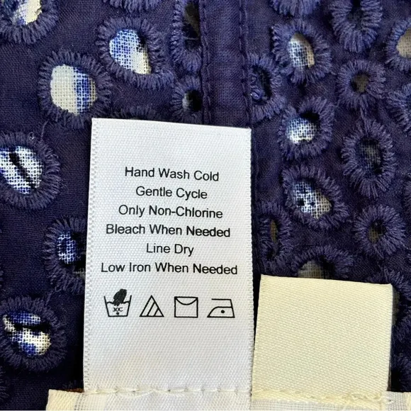 Coldwater Creek Reversible Eyelet Floral Open Front Jacket Navy/White 14 NWOT