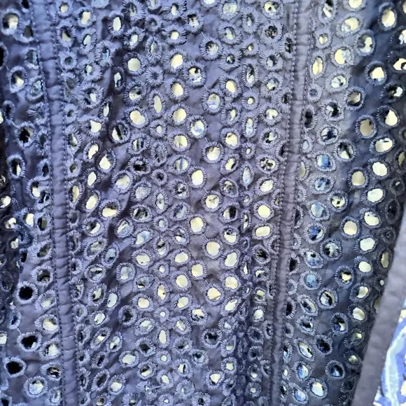 Coldwater Creek Reversible Eyelet Floral Open Front Jacket Navy/White 14 NWOT