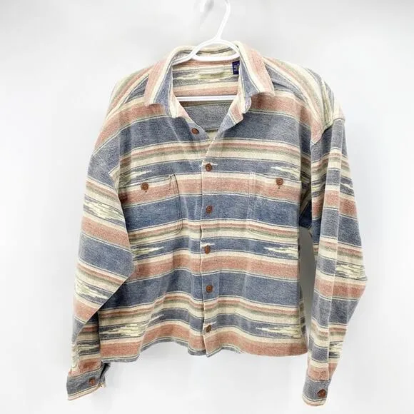 Coldwater Creek southwestern Aztec western cabin boxy oversized cropped shacket