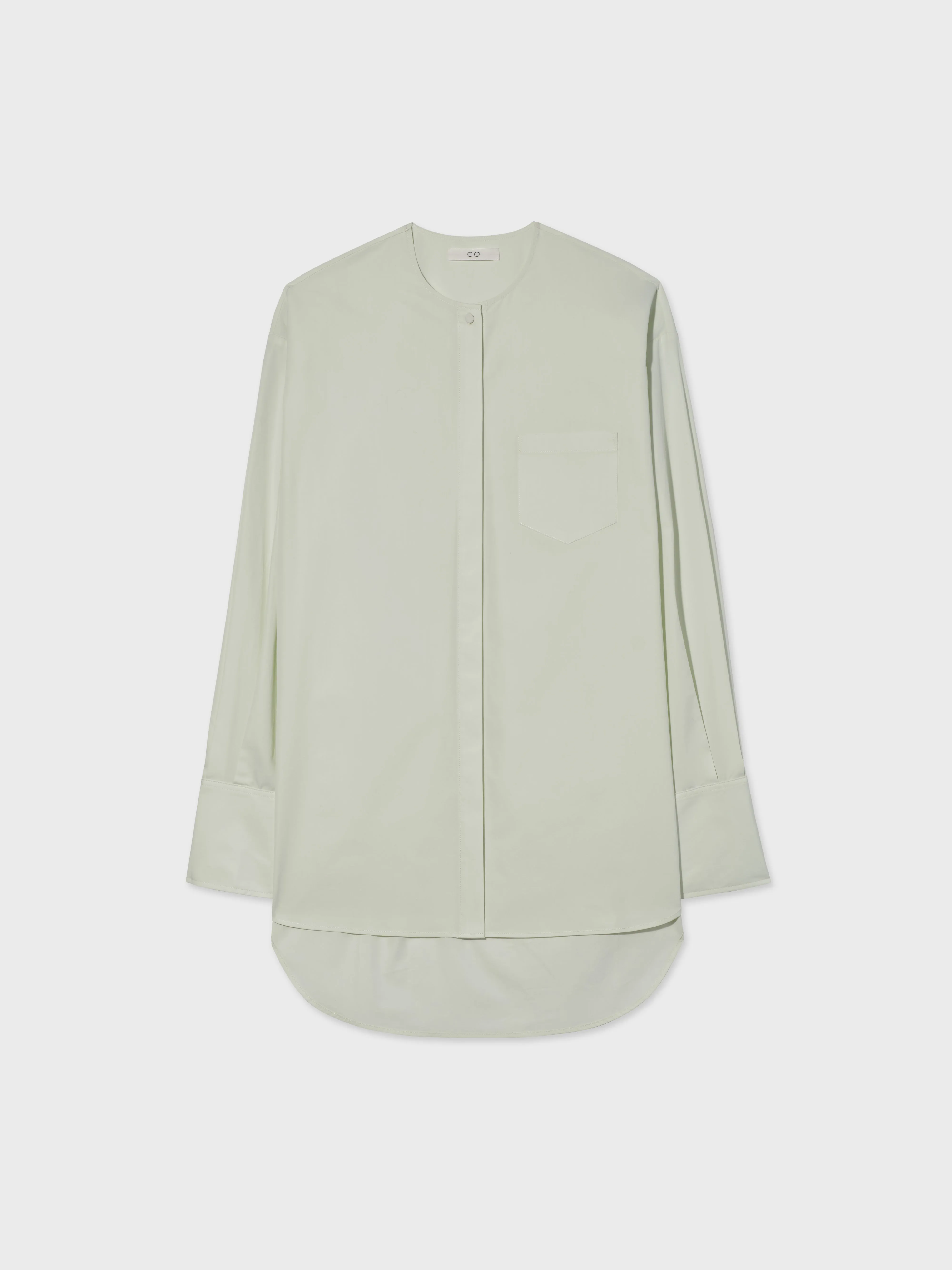 Collarless Tunic in Cotton Poplin - Frost