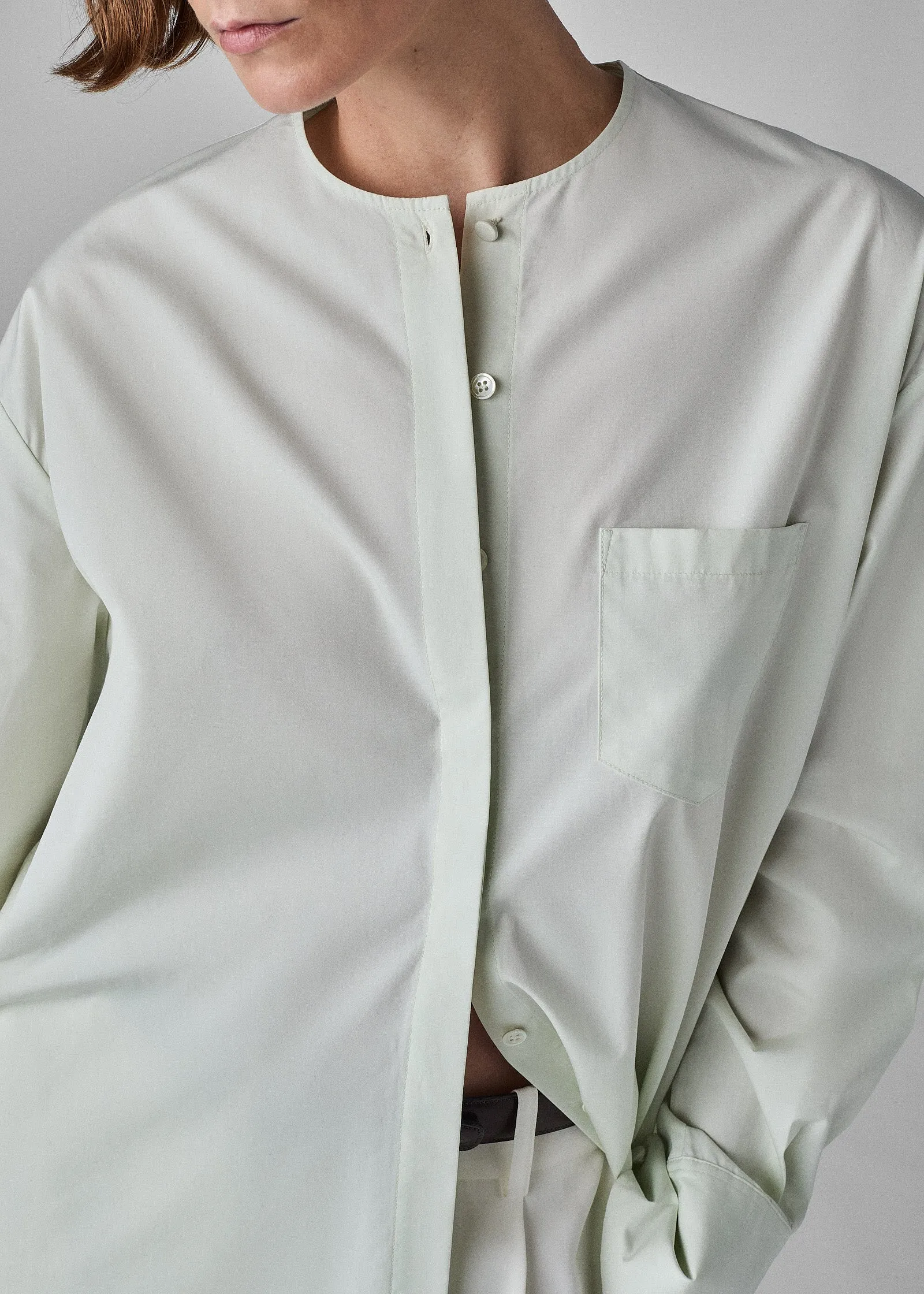 Collarless Tunic in Cotton Poplin - Frost