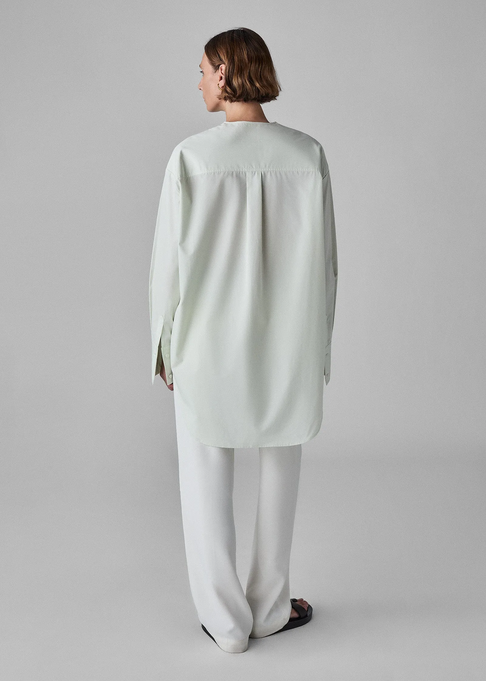 Collarless Tunic in Cotton Poplin - Frost