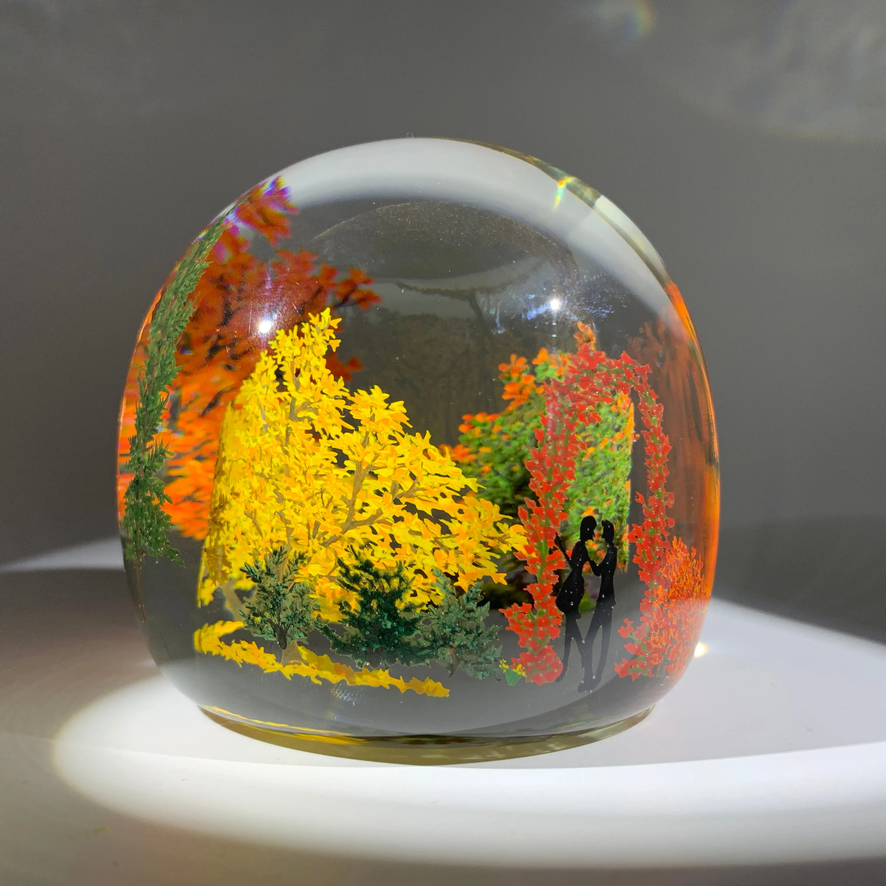 Contemporary Alison Ruzsa Art Glass Paperweight Encapsulated Hand Painted "Autumn Arbor"
