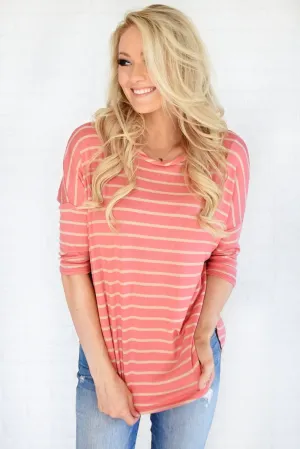 Coral & Tan Striped Top