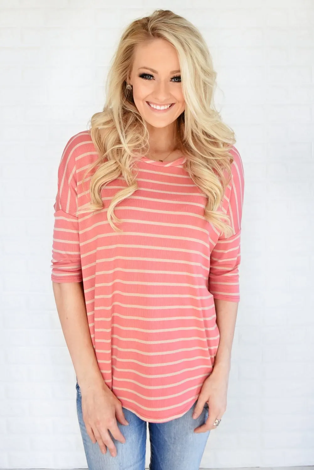Coral & Tan Striped Top