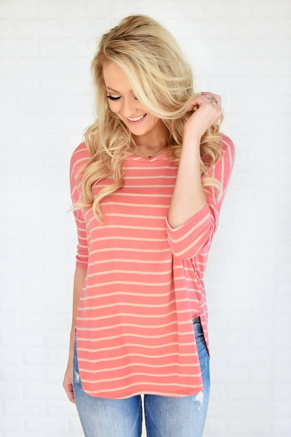 Coral & Tan Striped Top