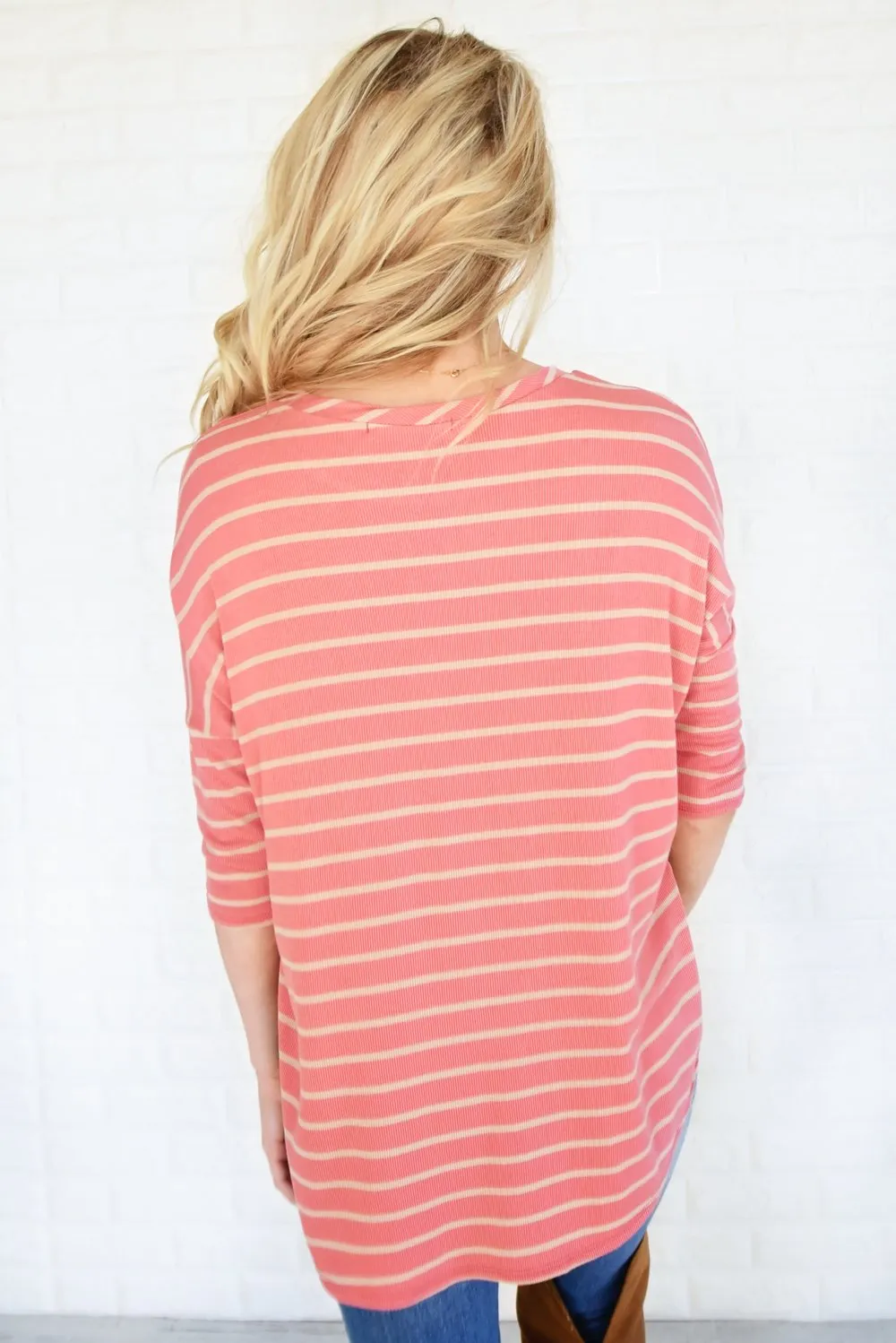 Coral & Tan Striped Top