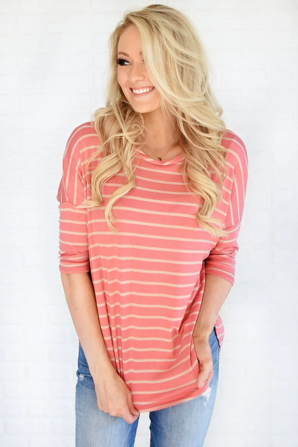 Coral & Tan Striped Top