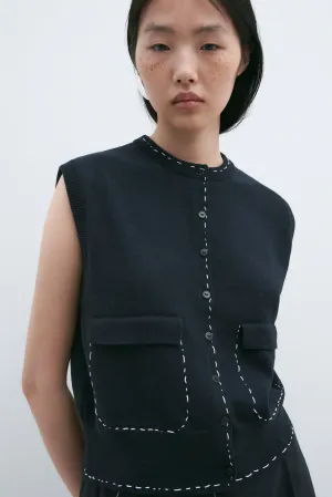 Cordera - Merino Wool Stitched Waistcoat (Navy)