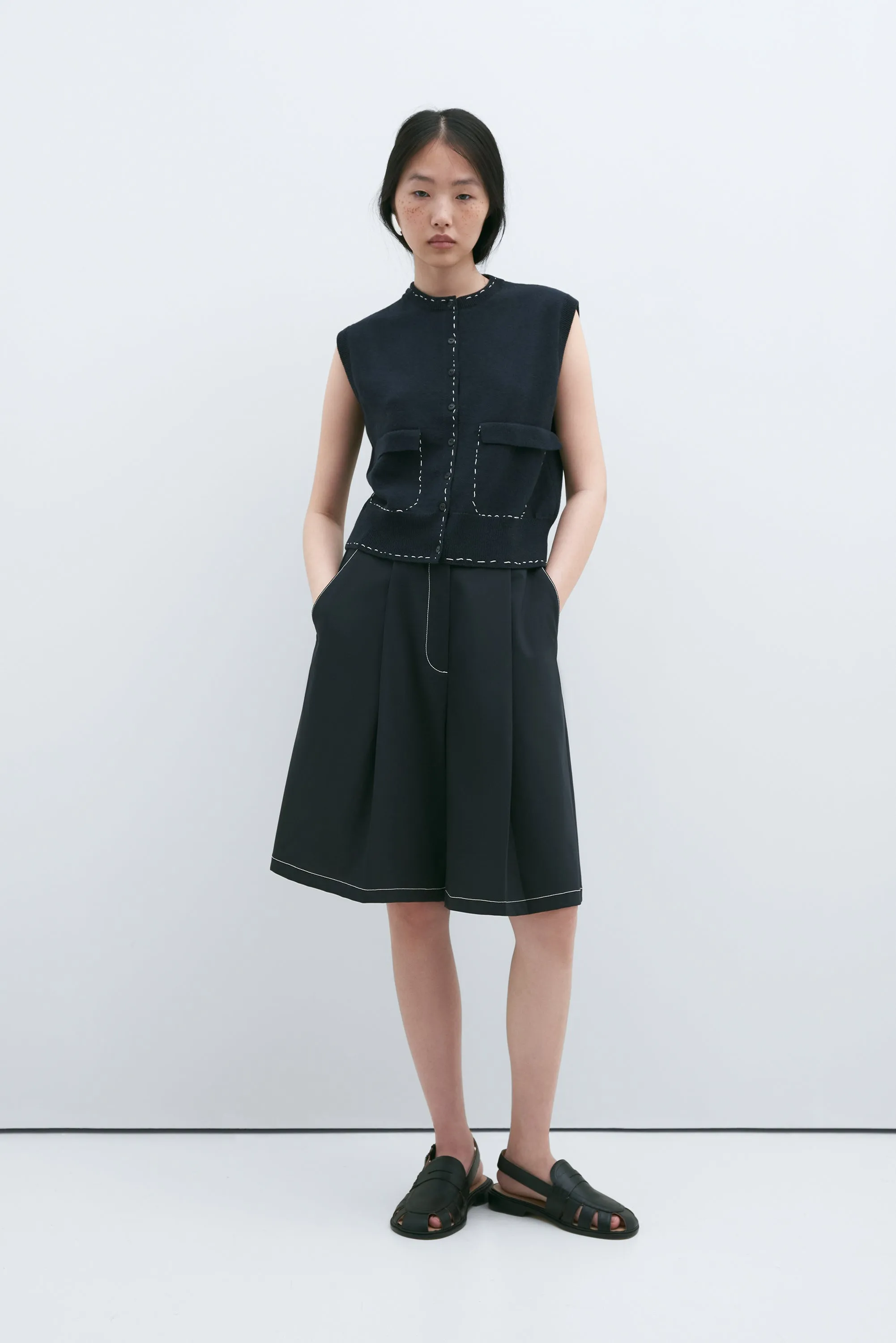 Cordera - Merino Wool Stitched Waistcoat (Navy)