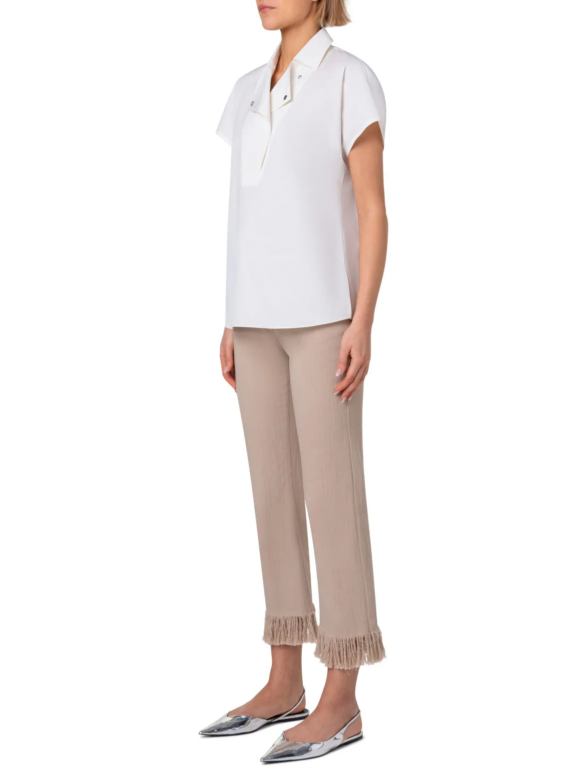 Cotton Blouse with Biker Collar