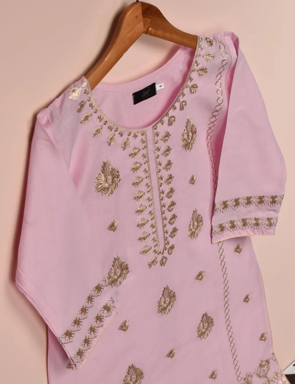 Cotton Embroidered Stitched Kurti - Dazzling Daisy (T20-046B-Pink)