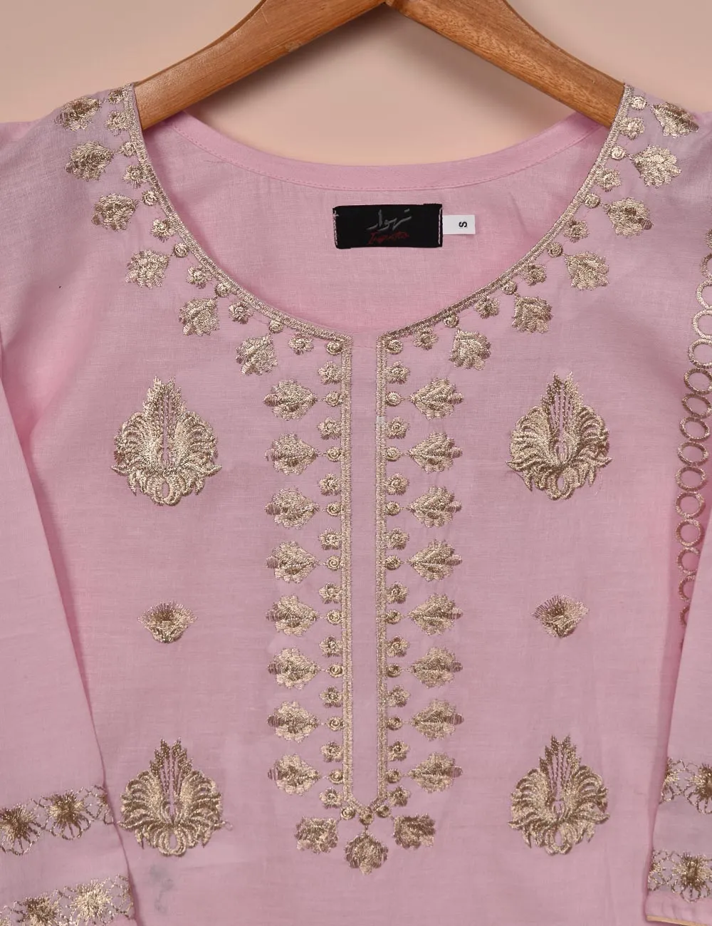 Cotton Embroidered Stitched Kurti - Dazzling Daisy (T20-046B-Pink)