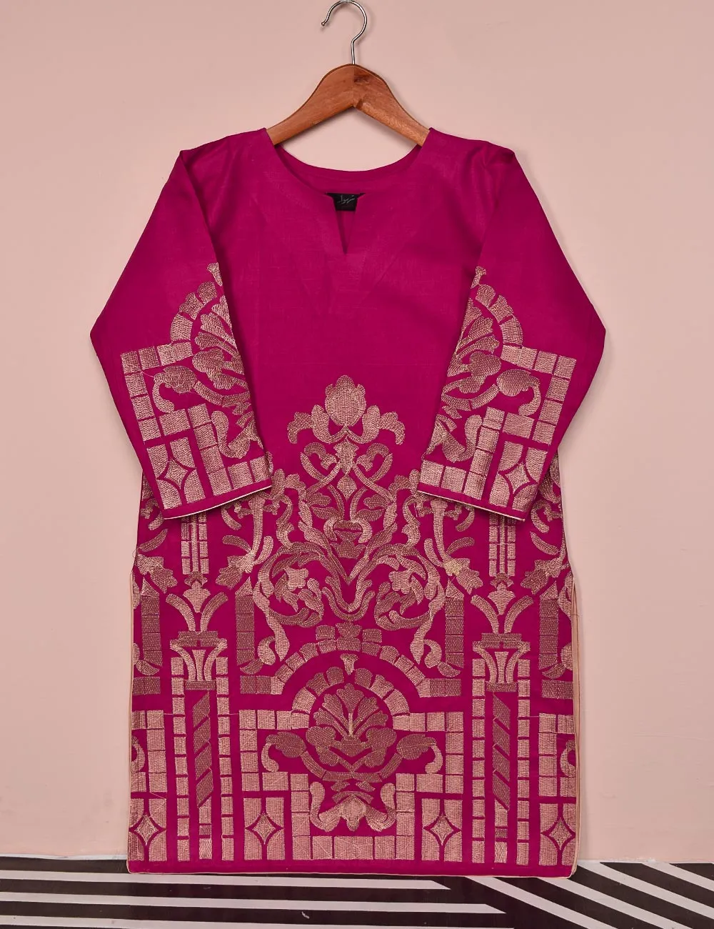 Cotton Embroidered Stitched Kurti - Nemesis (T20-057B-Fuchsia)
