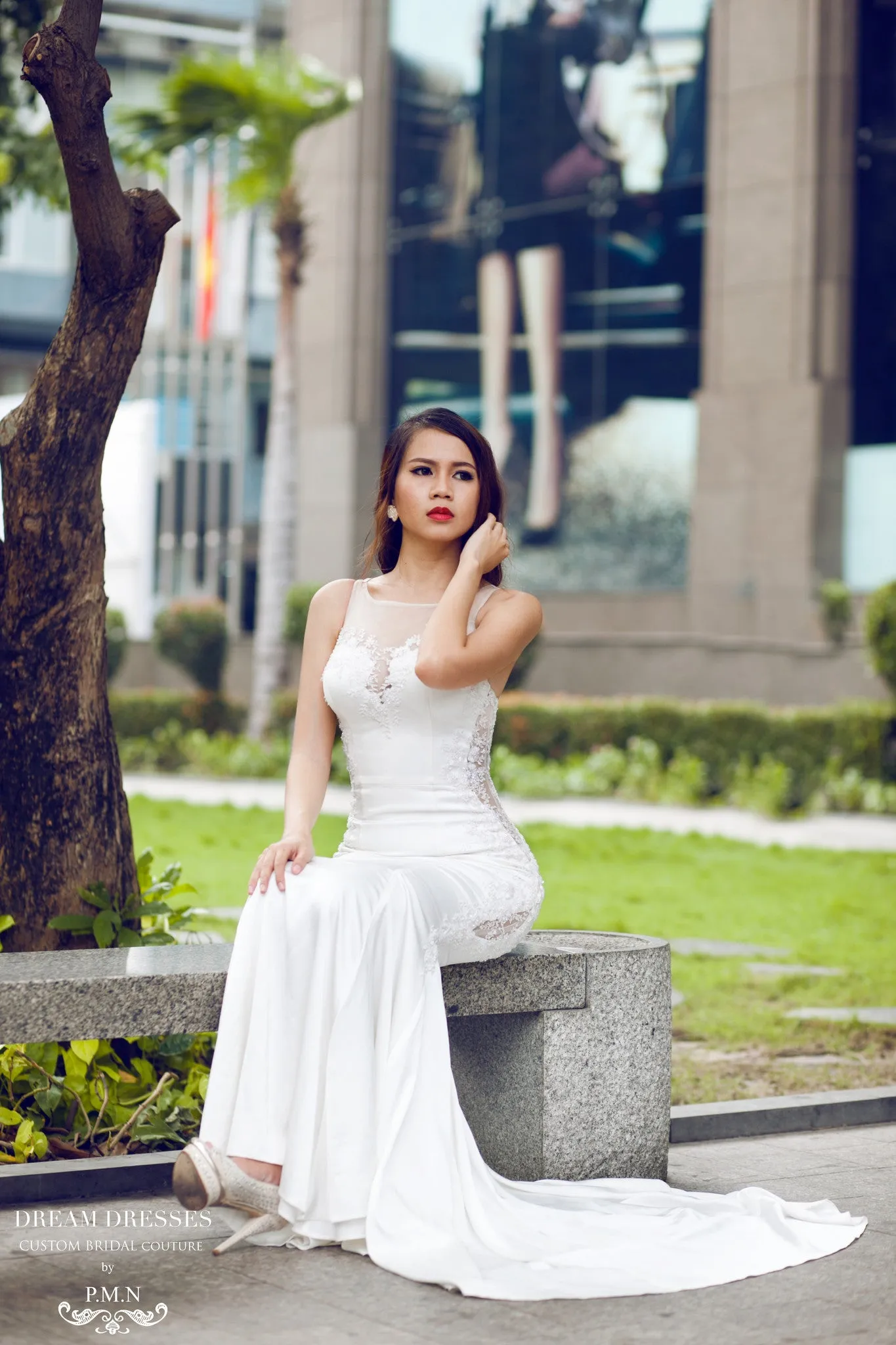 Couture Silk Gown with Embroidery and Hand Beading (#PB068)