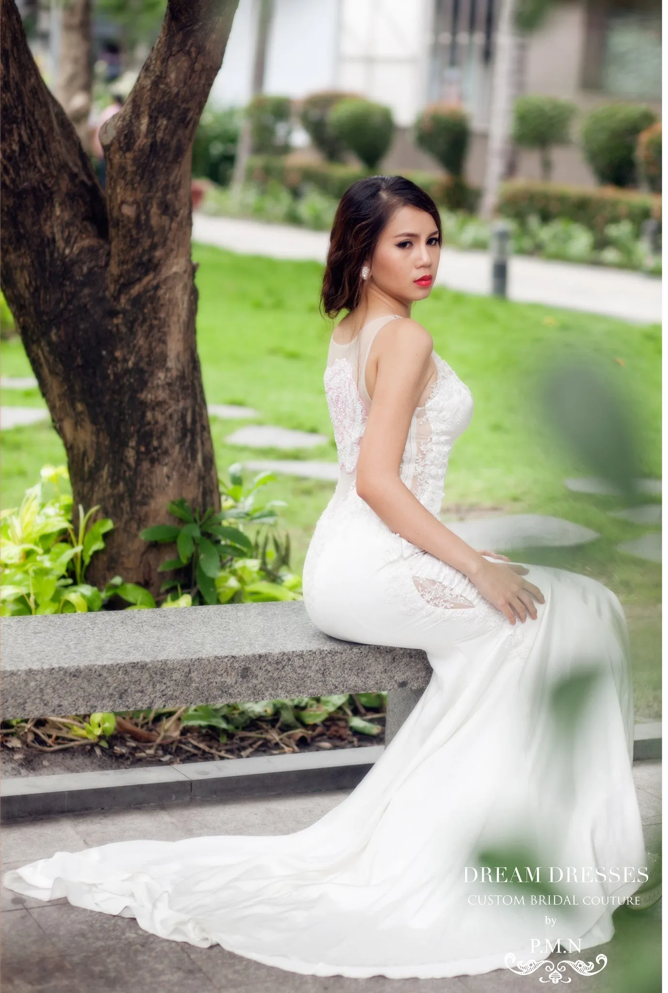 Couture Silk Gown with Embroidery and Hand Beading (#PB068)