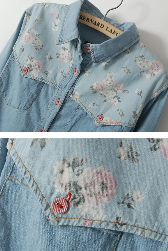 covered in roses denim shirt