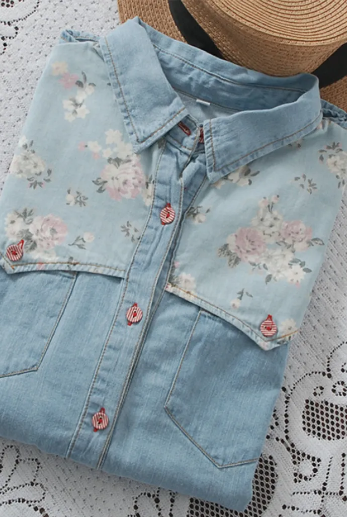 covered in roses denim shirt