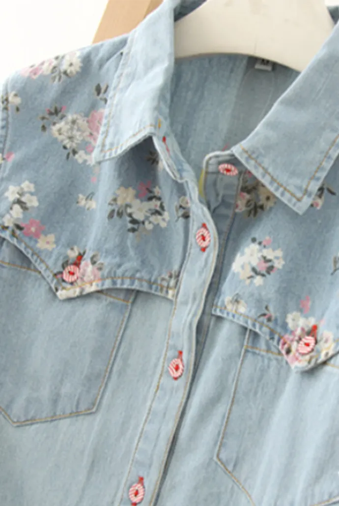 covered in roses denim shirt