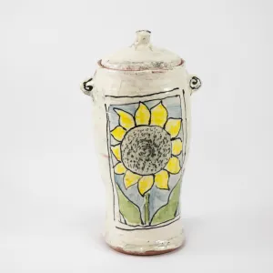 Covered Jar with Sunflower Black Center