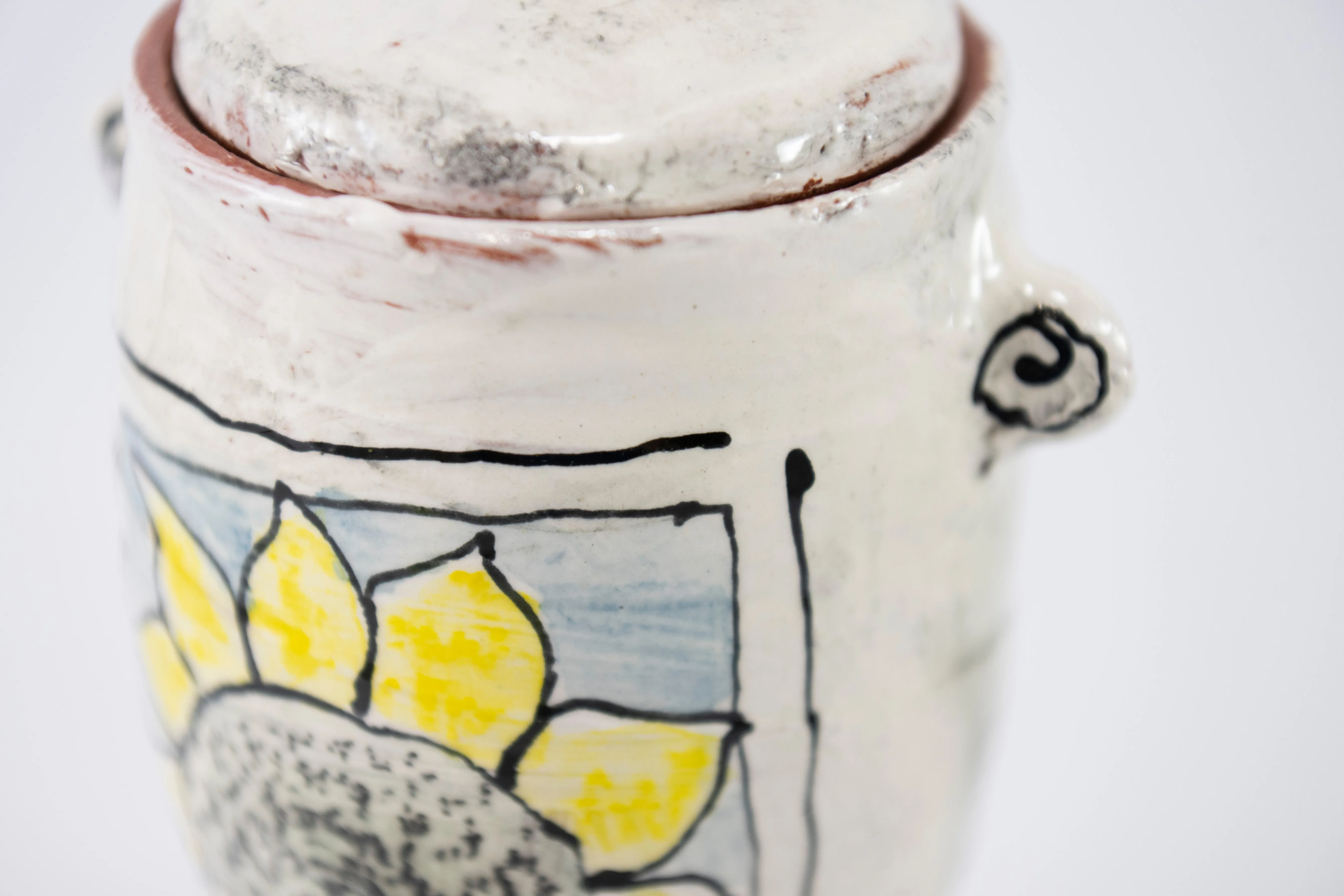Covered Jar with Sunflower Black Center
