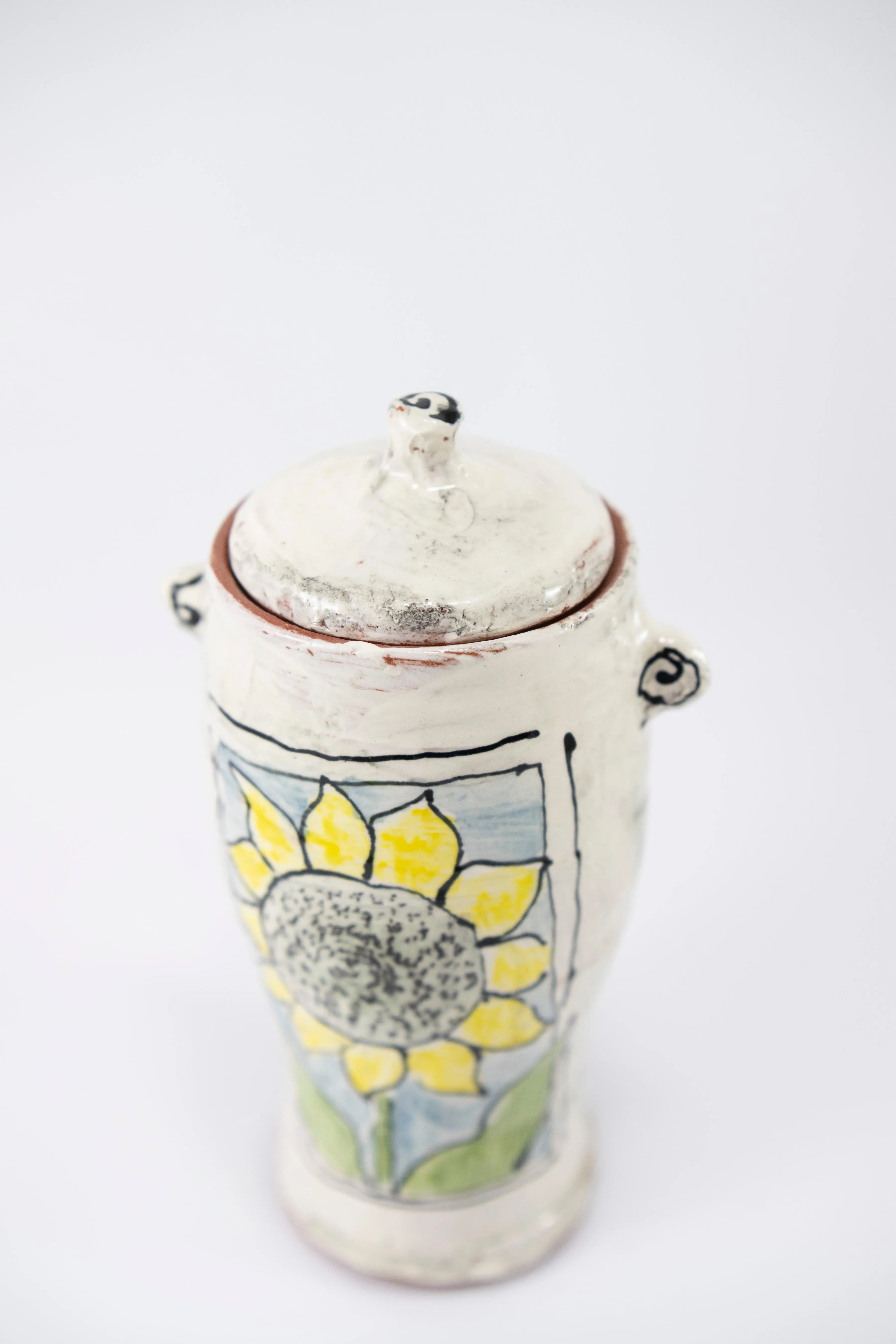 Covered Jar with Sunflower Black Center