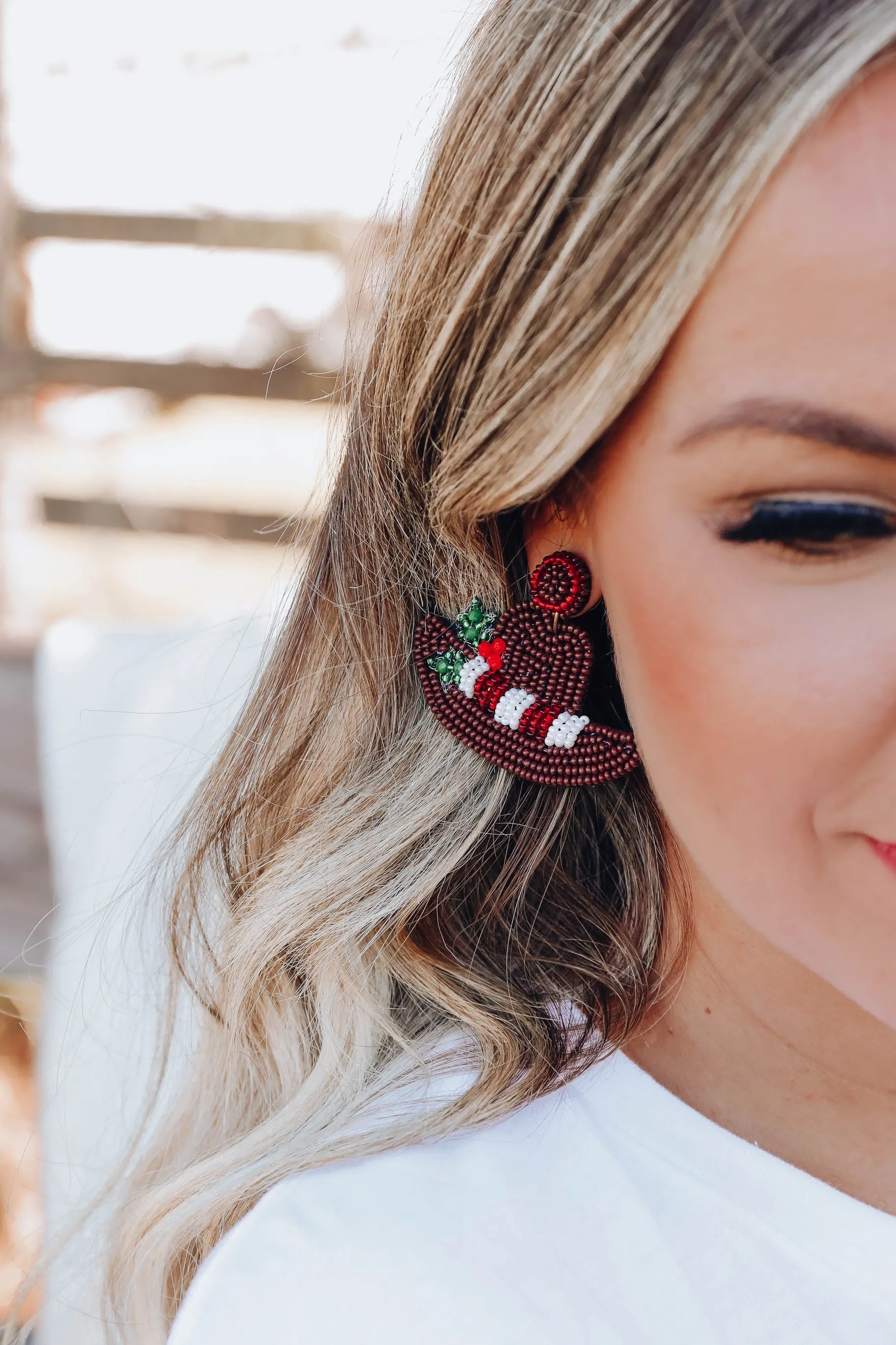 Cowboy Hat Beaded Earrings - Brown