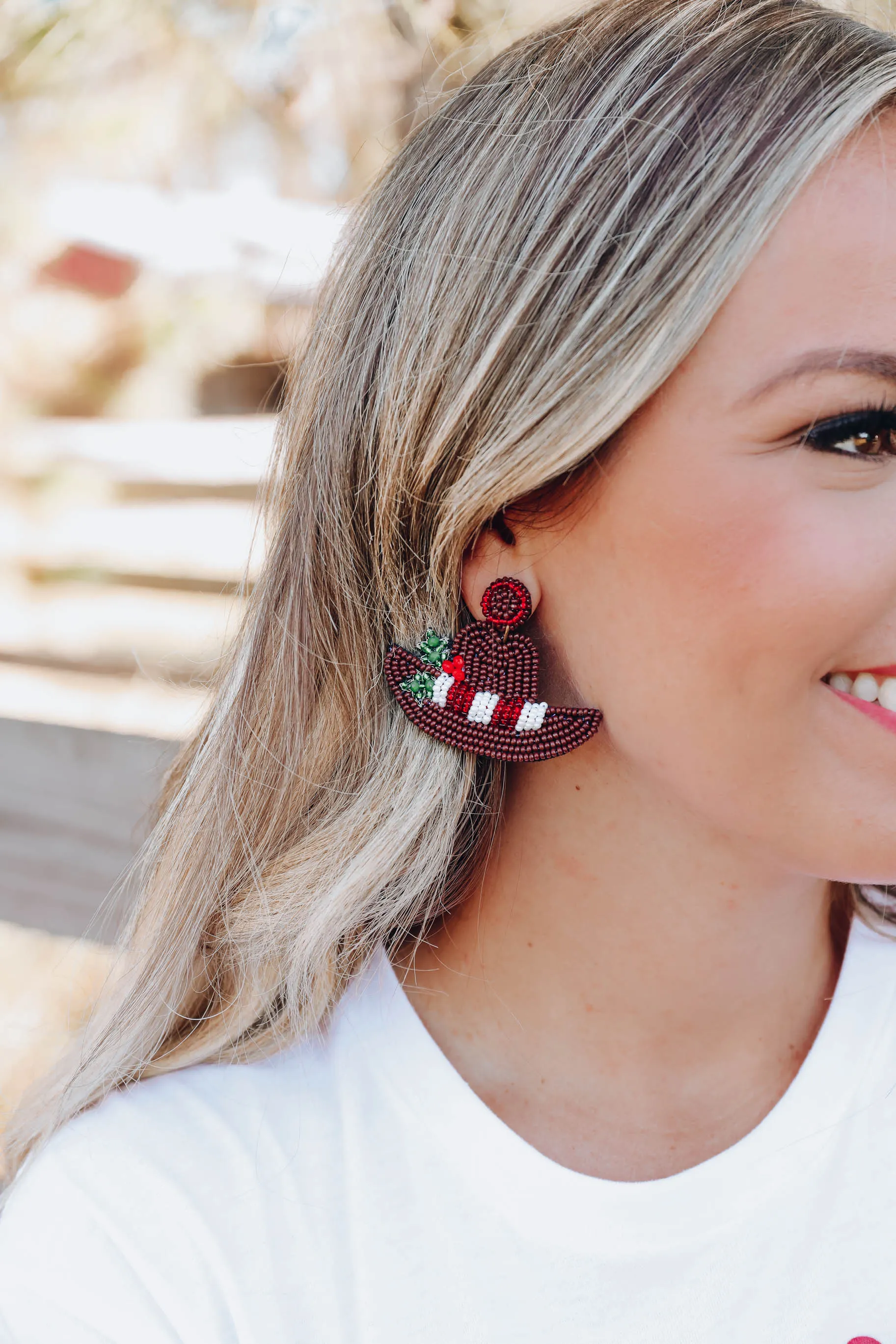 Cowboy Hat Beaded Earrings - Brown