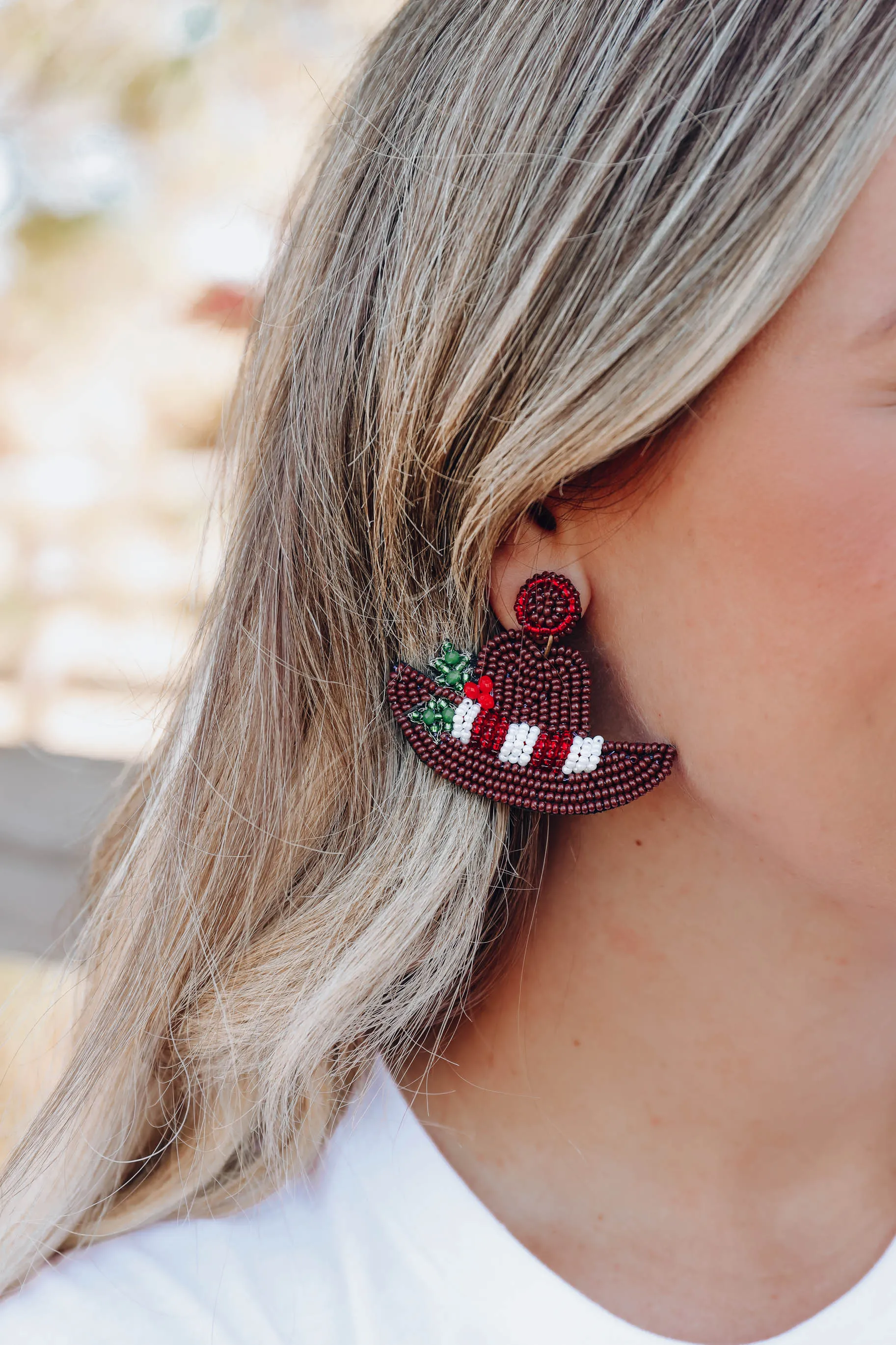 Cowboy Hat Beaded Earrings - Brown