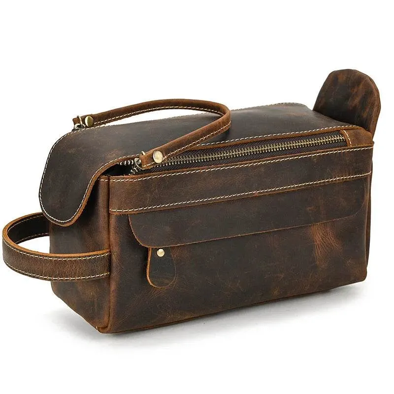 Crazy Horse Genuine Leather Small Travel Toiletry Bag