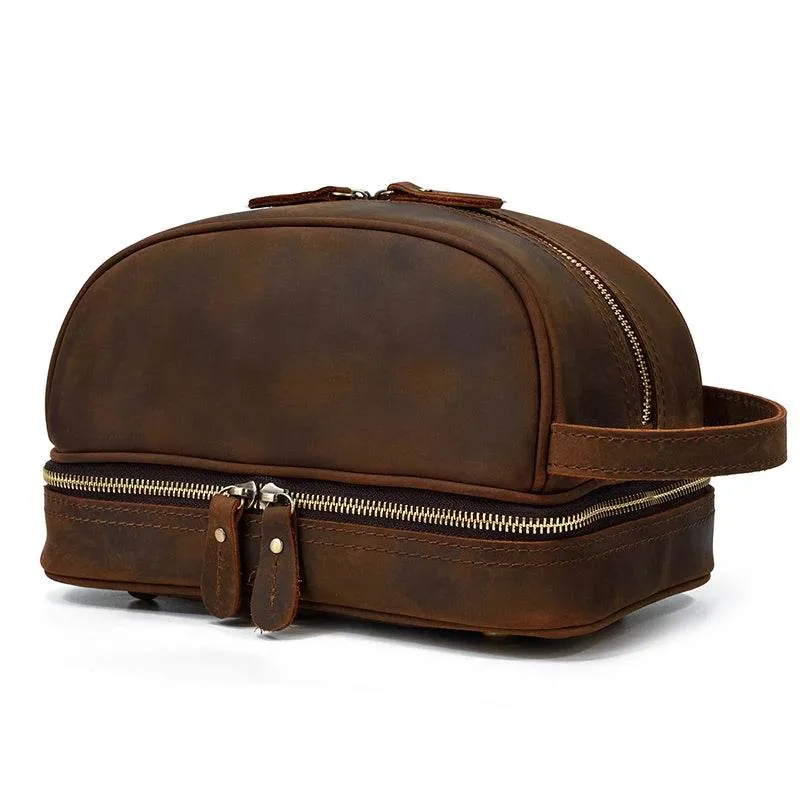 Crazy Horse Genuine Leather Small Travel Toiletry Bag