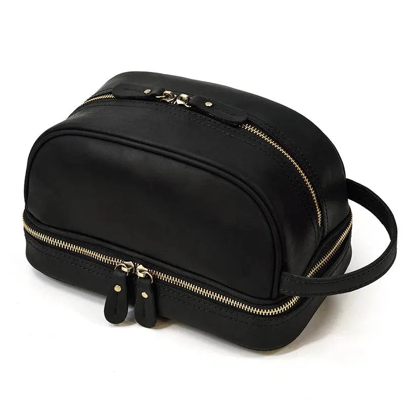 Crazy Horse Genuine Leather Small Travel Toiletry Bag