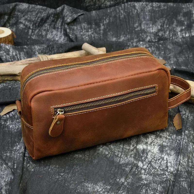 Crazy Horse Genuine Leather Small Travel Toiletry Bag