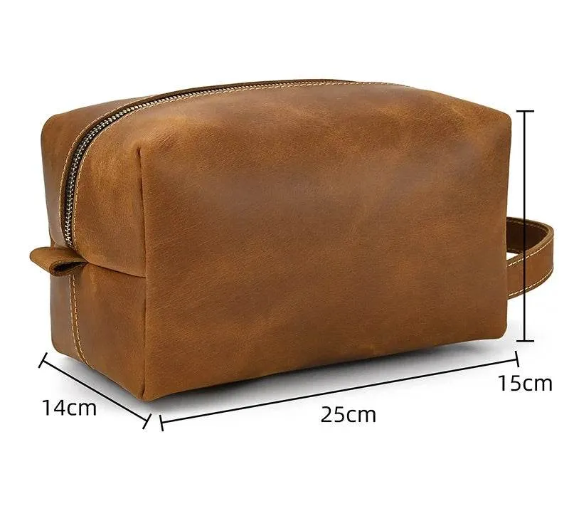 Crazy Horse Genuine Leather Small Travel Toiletry Bag